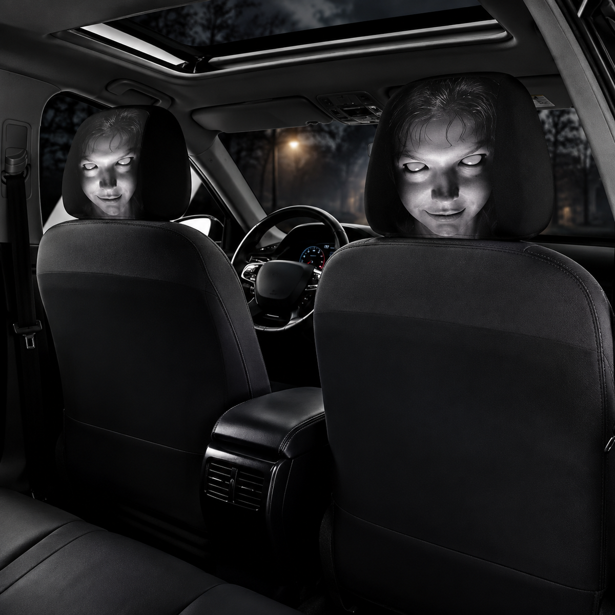 HorrorRide™ – Przerażające Maski na Zagłówki Samochodowe